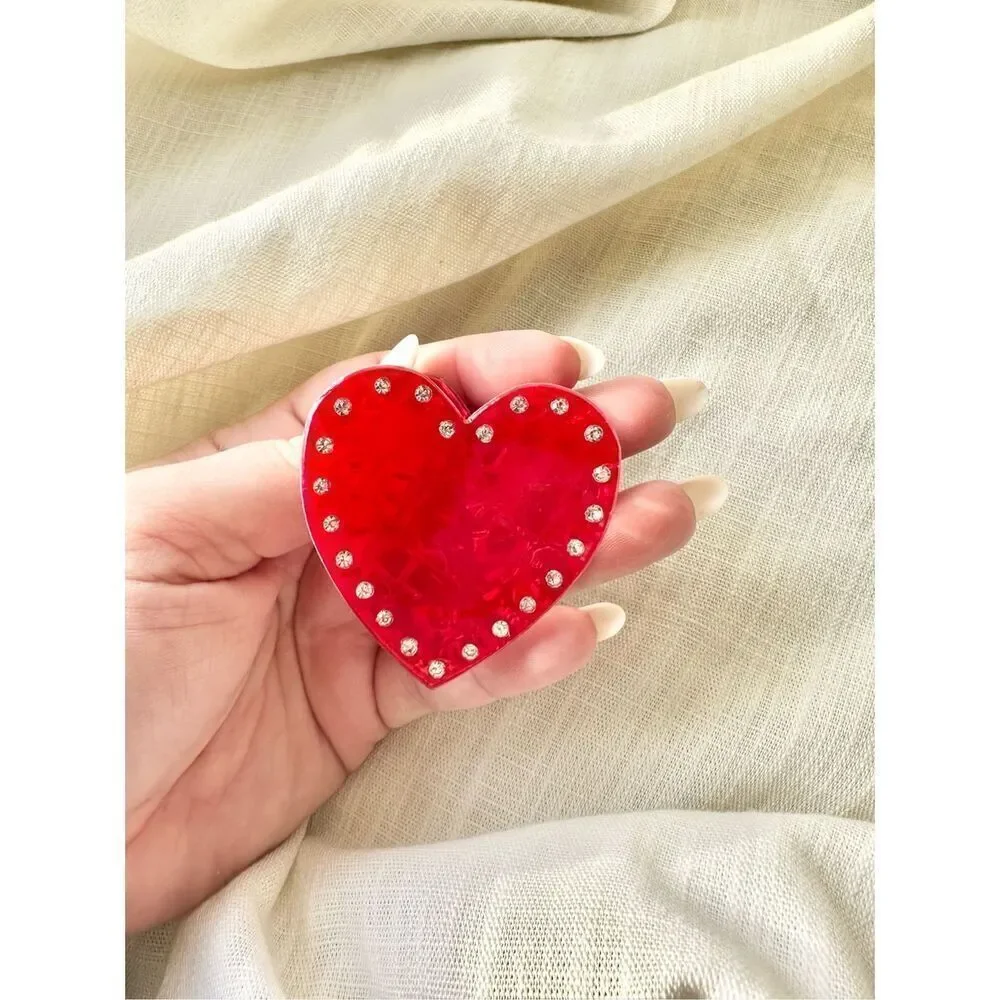 Valentines red heart with rhinestones hair claw